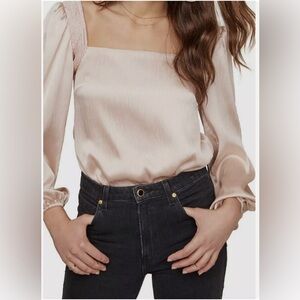 Astr Blush Satin Square Neck Blouse